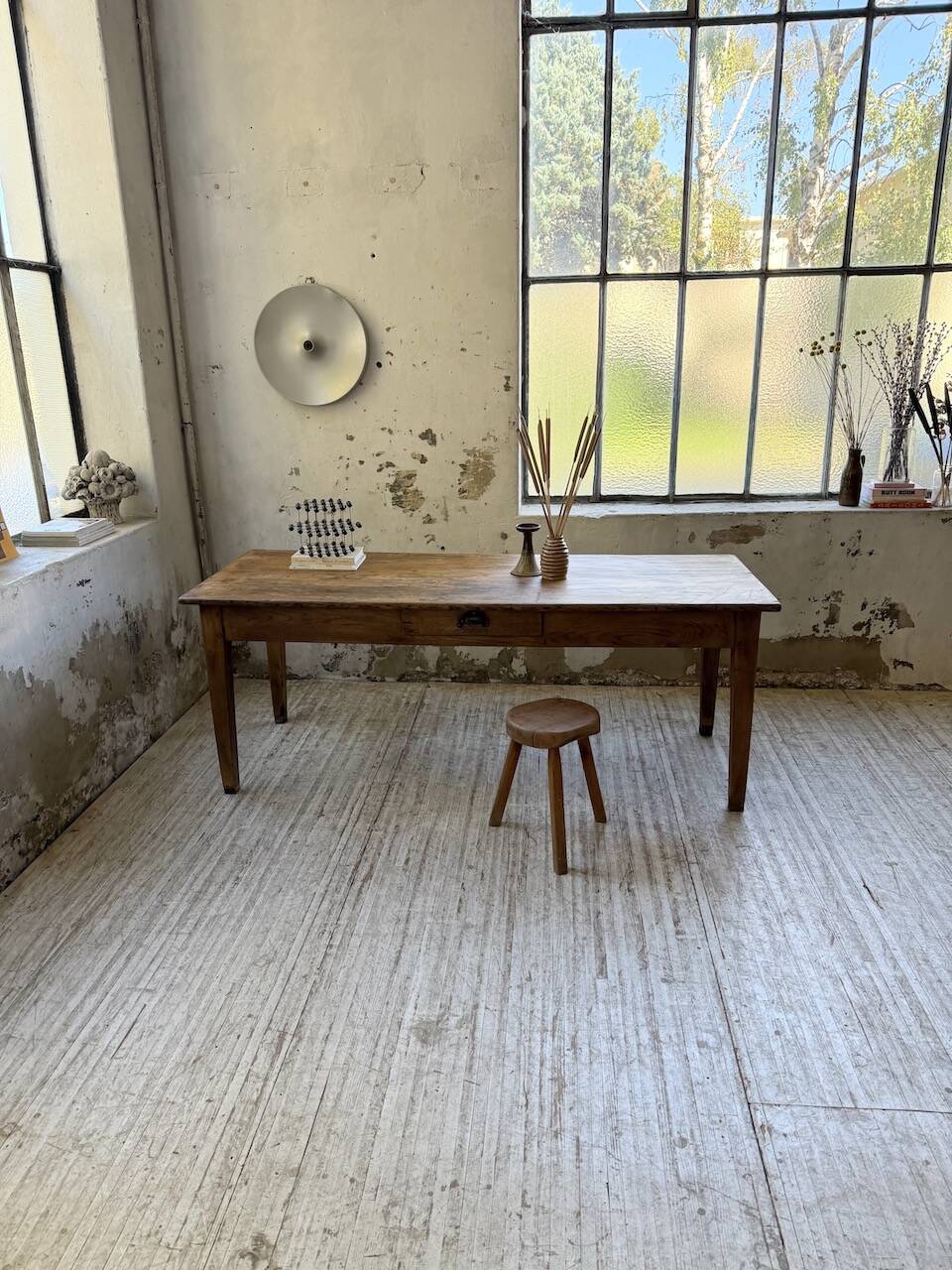 Pine and oak + walnut farmhouse table 1950