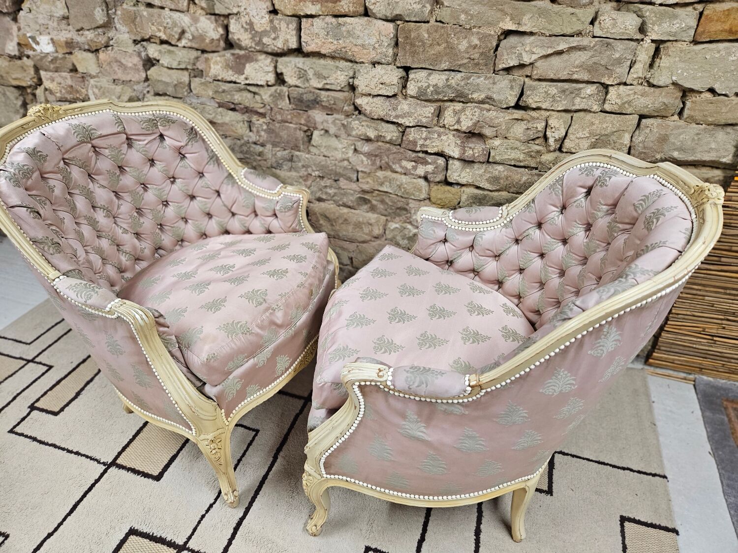 Pair of 1960s silk bergère armchairs