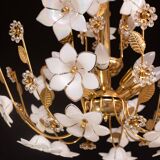 Large Size Vintage Murano Glass Chandelier White Flowers, 1970