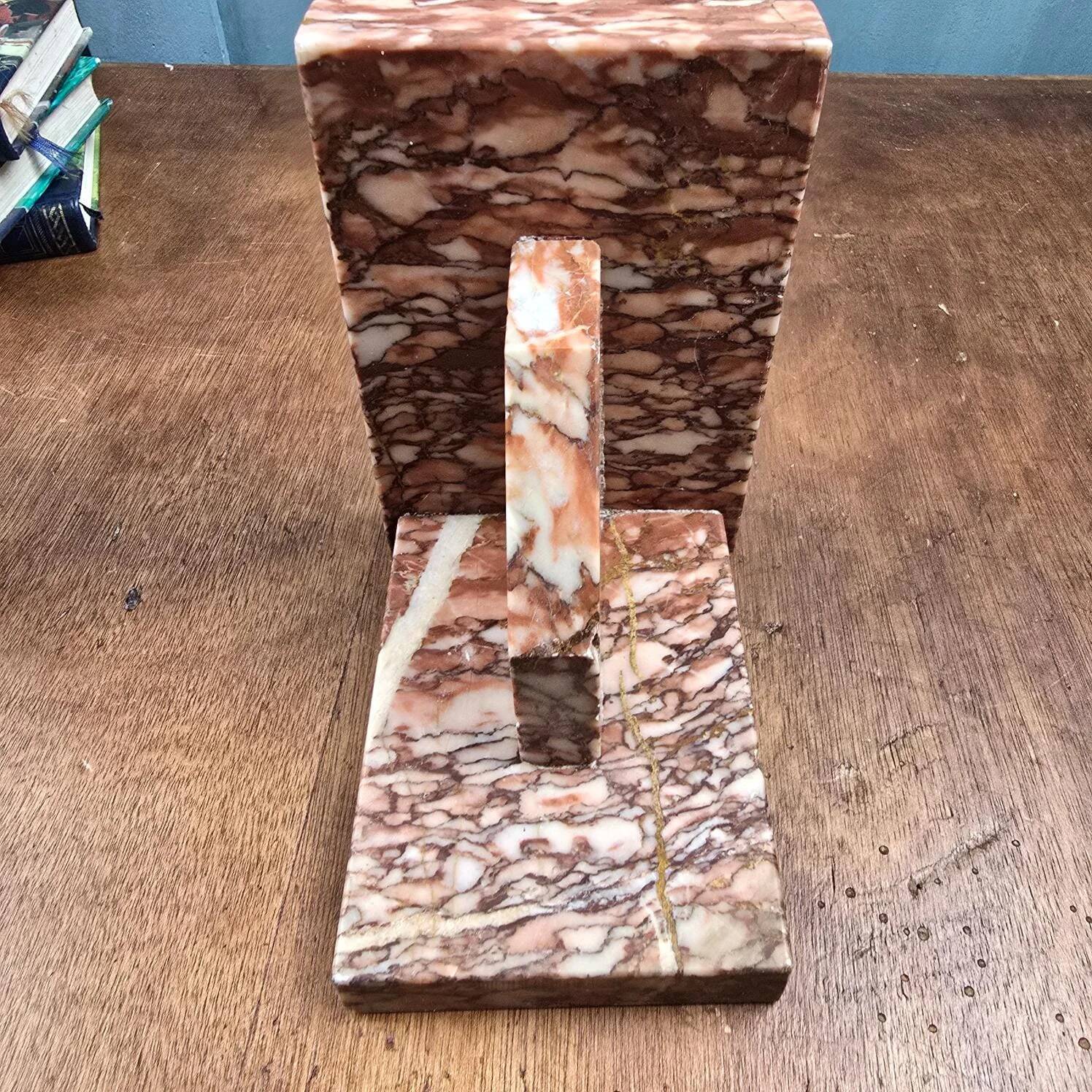 Antique pink marble bookends – Vintage Art Deco pair