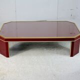 Coffee table Eric Maville glass brass plexiglass wood France, 70s. Small scratches. small