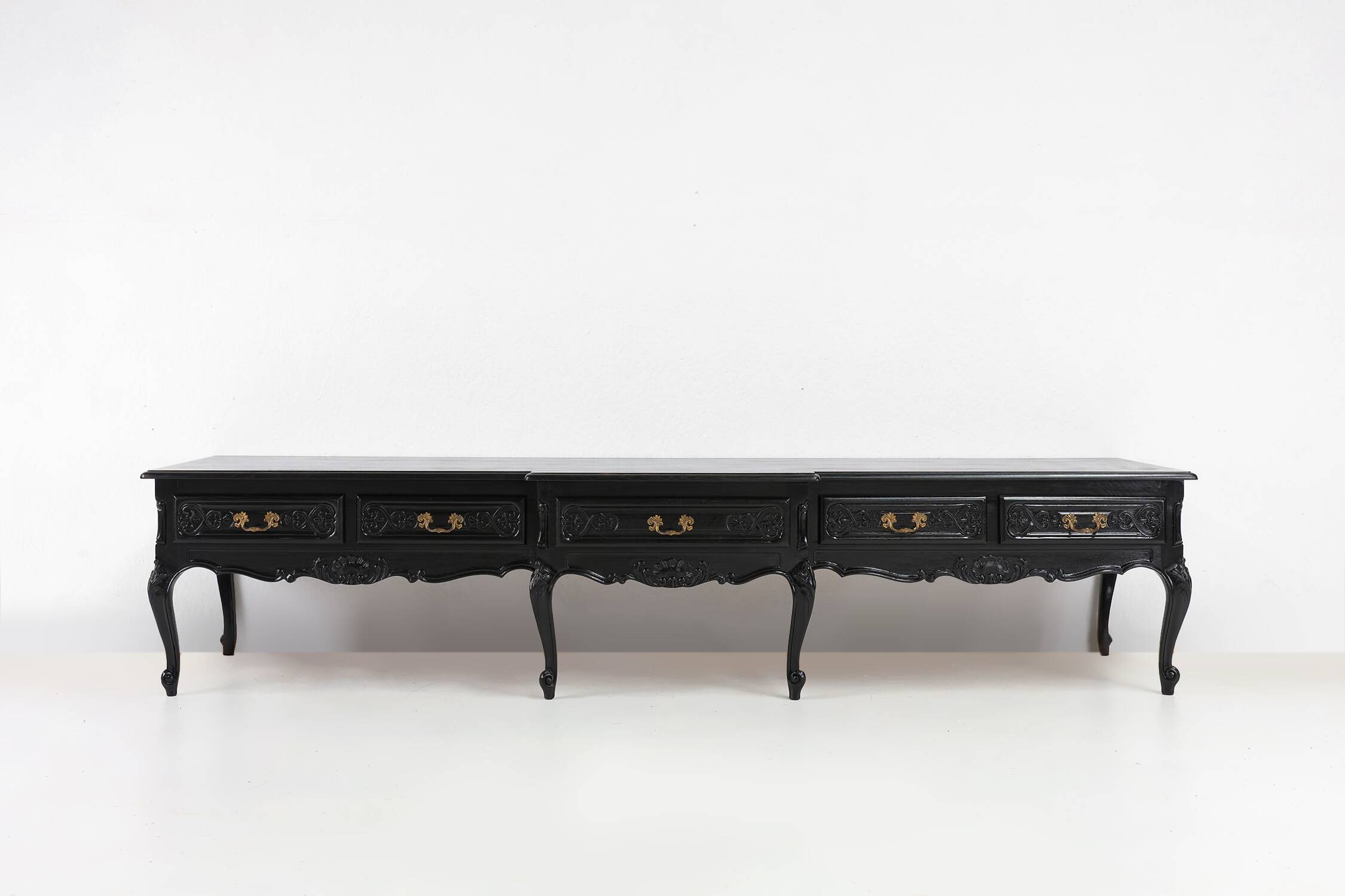 20th Century Louis XV style black low sideboard, France