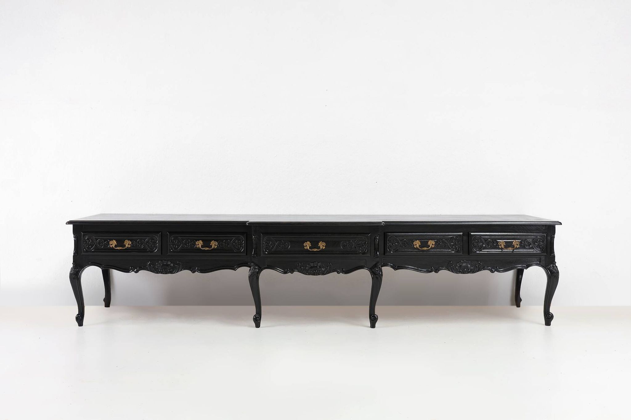 20th Century Louis XV style black low sideboard, France