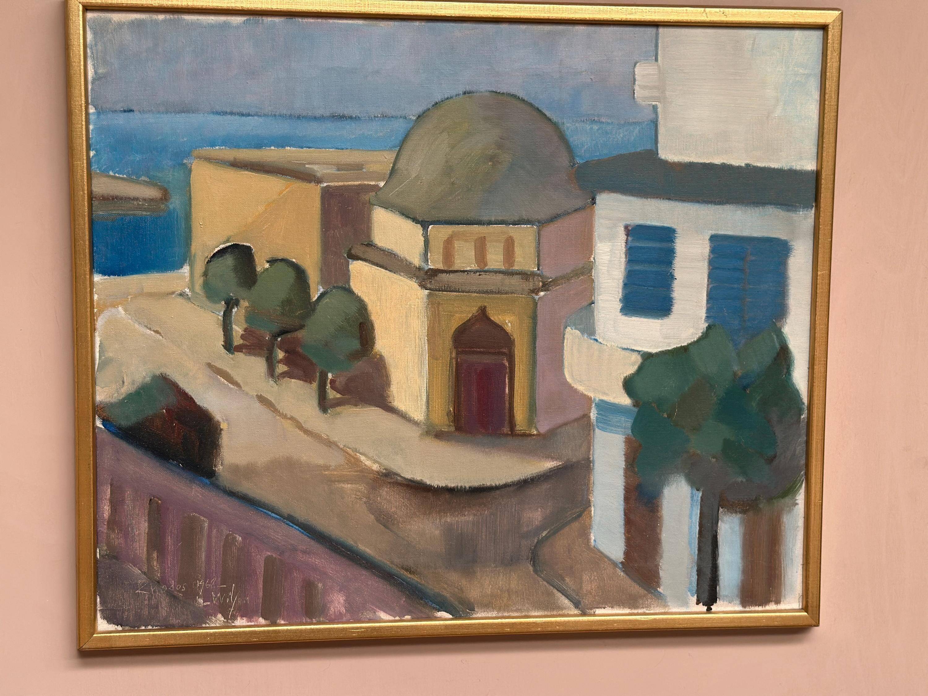 Original  Swedish Oil on Canvas – “Rhodes” by L. Wilton –  Dated 1962