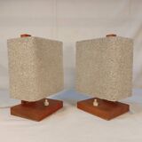 Pair of vintage Scandinavian table lamps in teak and Perspex