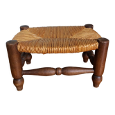 Footrest low stool wood and straw