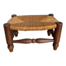Footrest low stool wood and straw