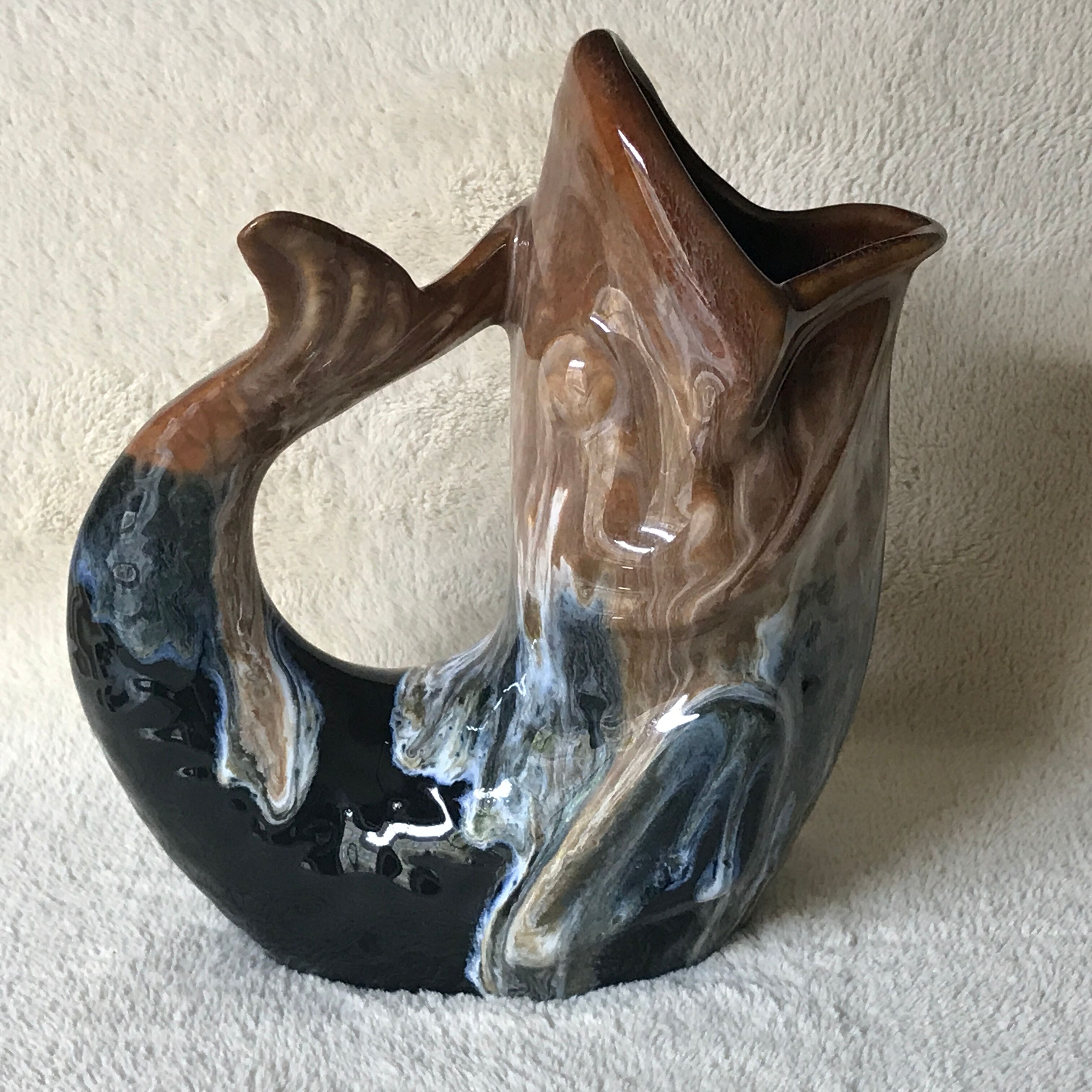 Pitcher, Zoomorphic jug depicting a fish, Grès Flammés du Morvan Petit Massé