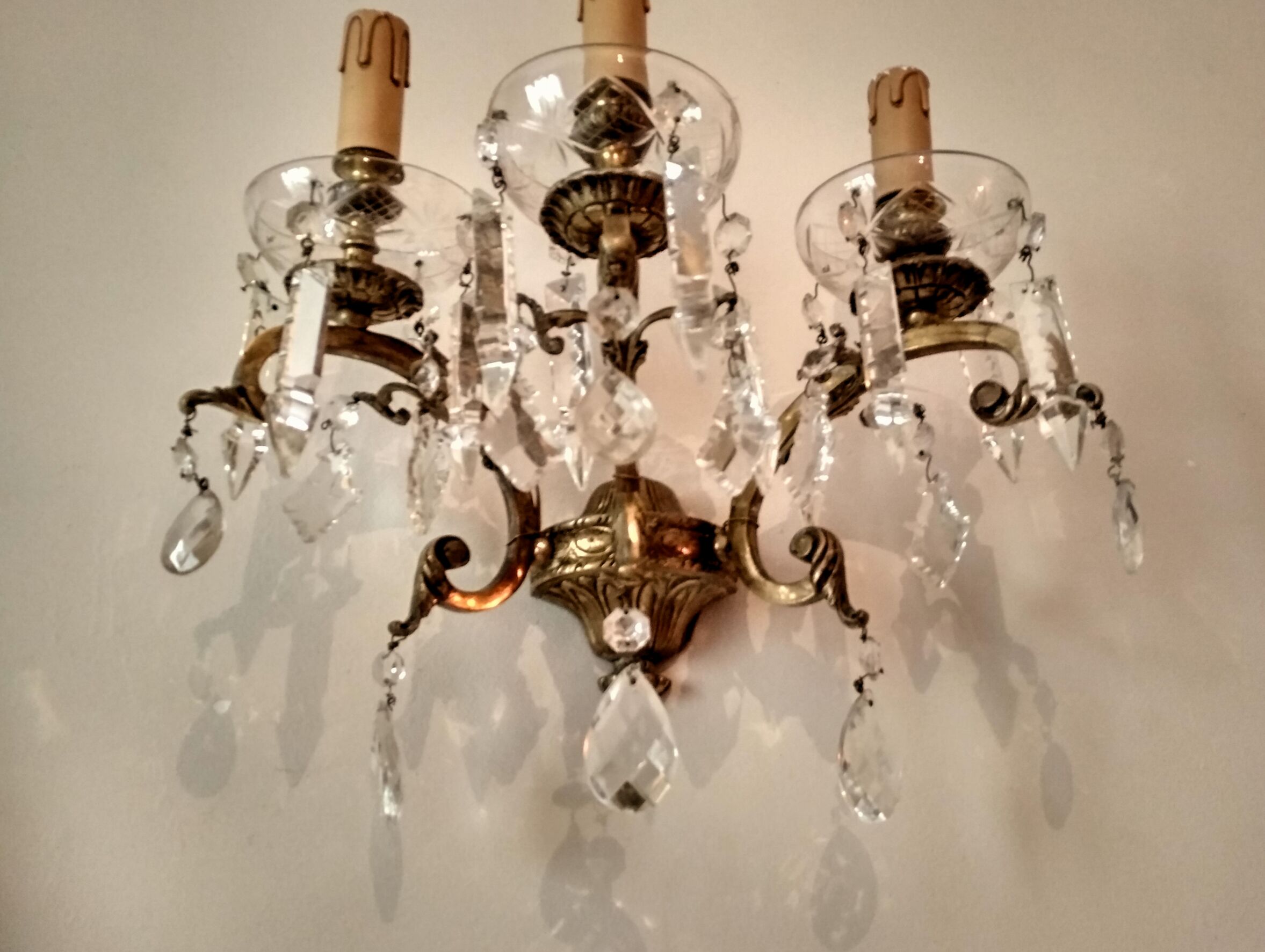 3 Bronze and crystal light wall sconce, late 19th century
