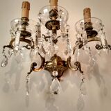 3 Bronze and crystal light wall sconce, late 19th century
