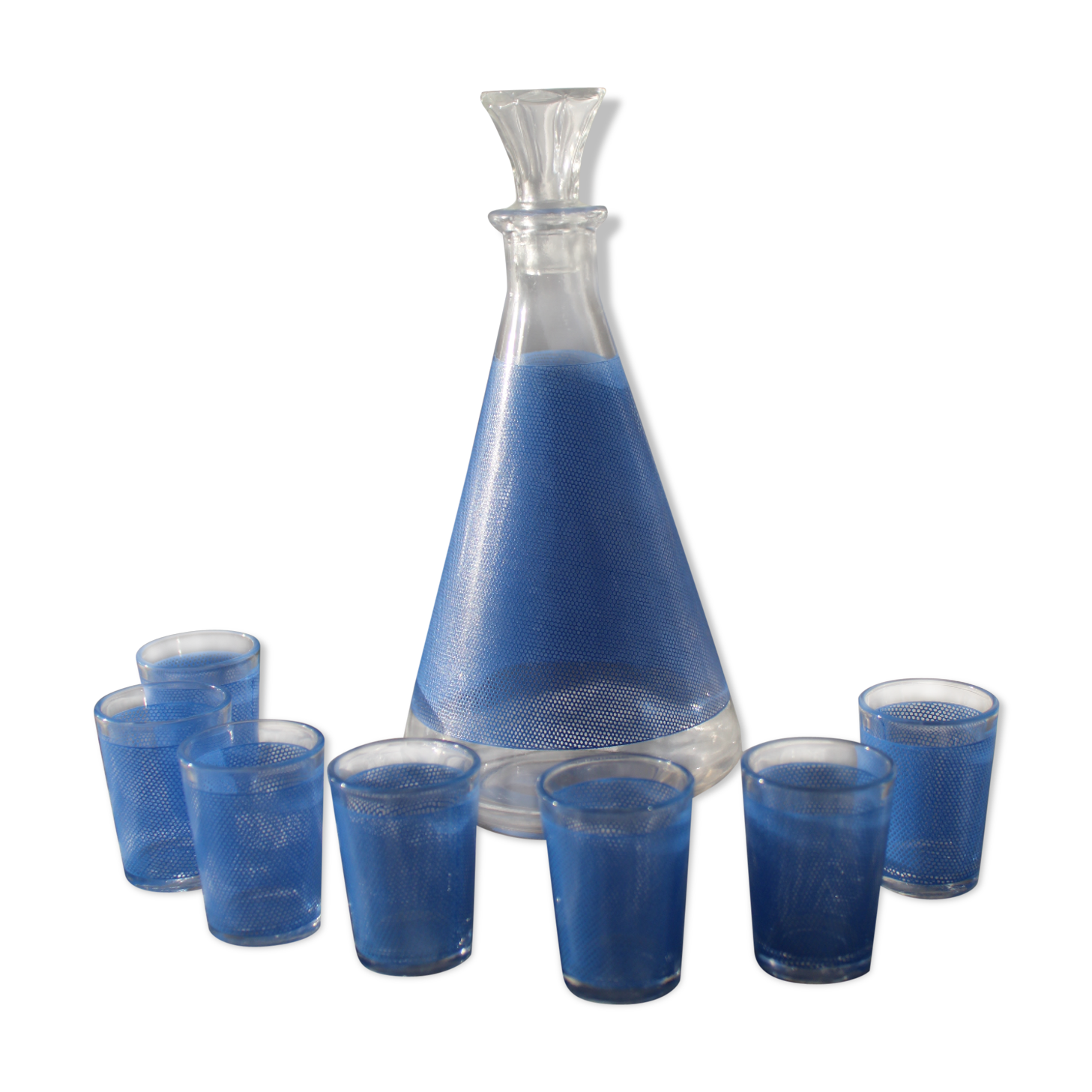 Blue honeycomb decor liqueur service-BVB France-vintage