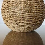 Ball lamp in rope, rattan, ceramic and brass 70s