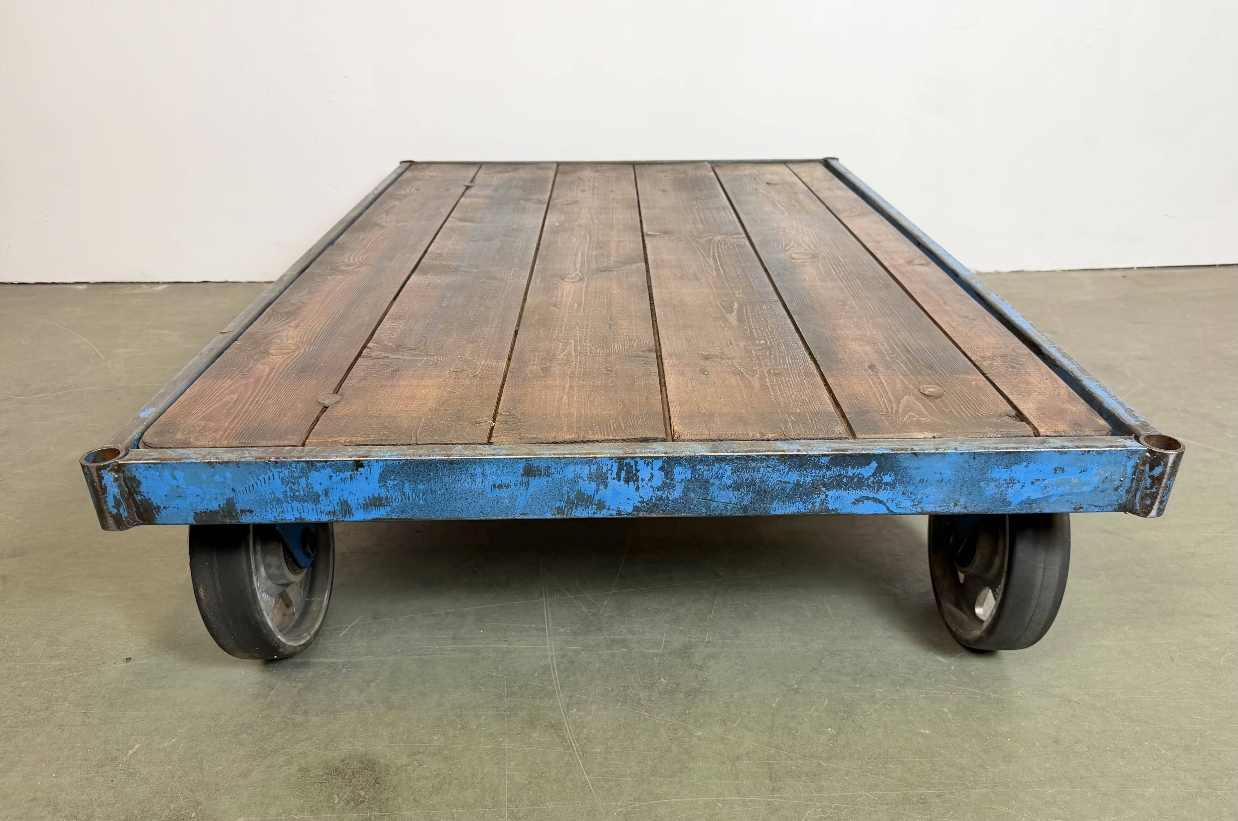 Large Blue Industrial Coffee Table Cart, 1960s