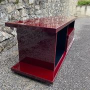 Rectangular plexiglass tv unit, burgundy, wine colour, david lange wine
