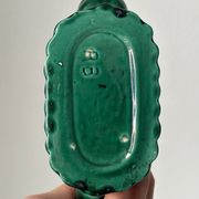 Twisted candle holder with 2 lights from the 40s, in green ceramic
