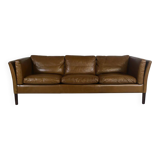1970s brown leather sofa by Vejen Polstermøbelfabrik