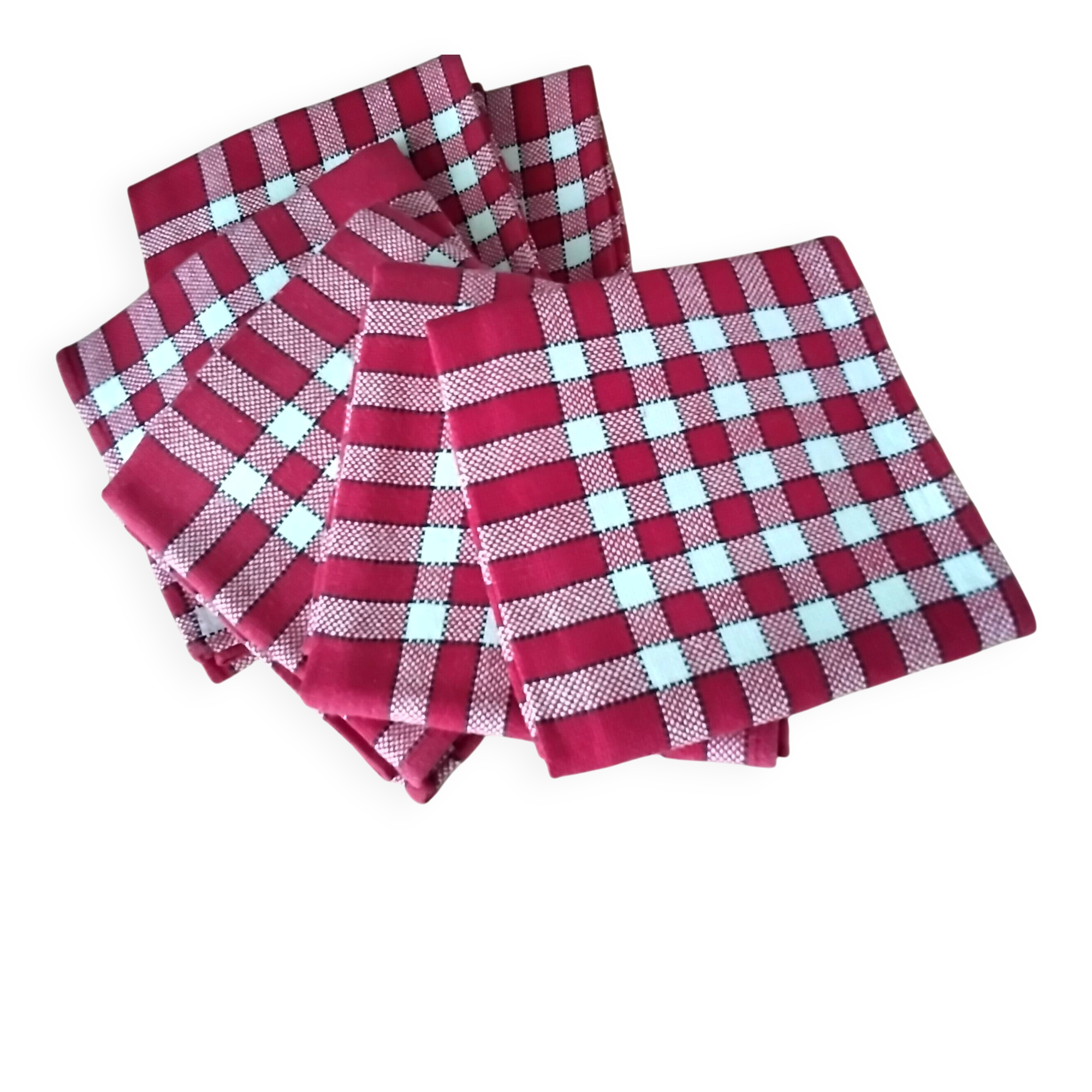6 Serviettes de table en coton rouge et blanc  Vintage