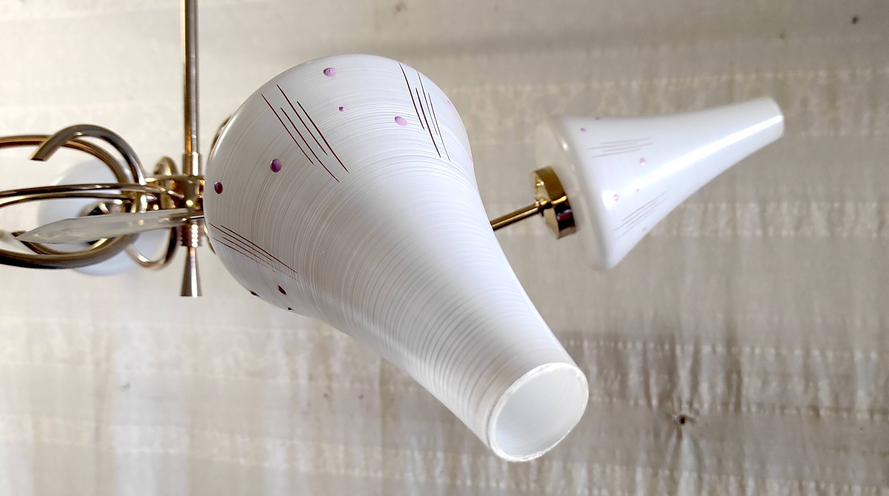 Lustre 6 feux moderniste en laiton doré - années 50/60