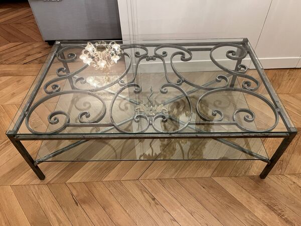 Table basse en fer forgé – Ancienne rambarde de balcon parisien