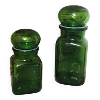 Green tinted glass apothecary jars