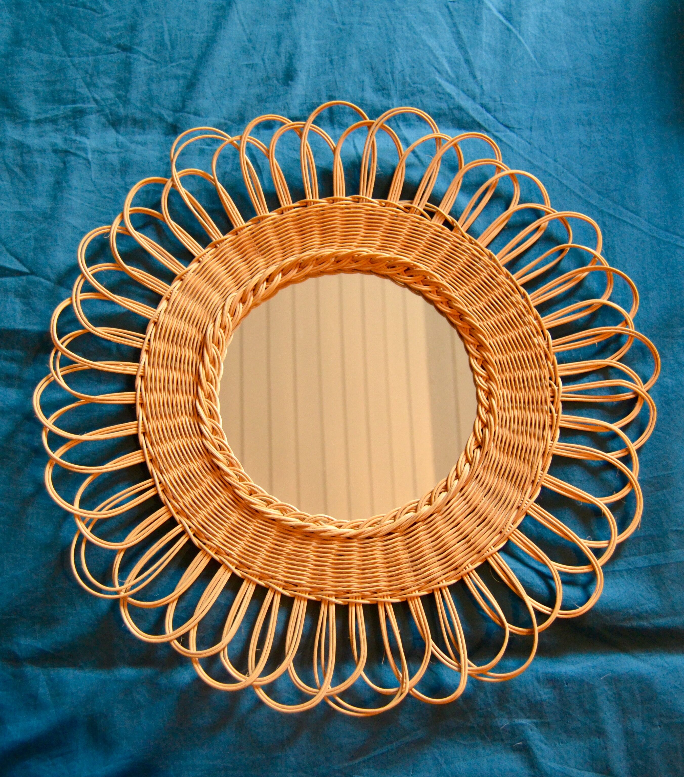 Rattan/wicker flower mirror