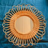 Rattan/wicker flower mirror