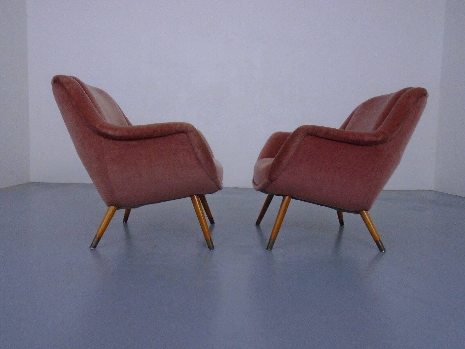 Mid-Century French Organic Mohair Lounge Chairs, 1950s, Set of 2
