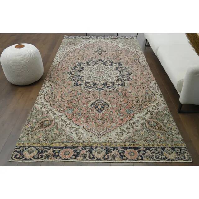 1970s Vintage Turkish Oushak Handmade Wool Cotton Pink Runner Rug 153x320