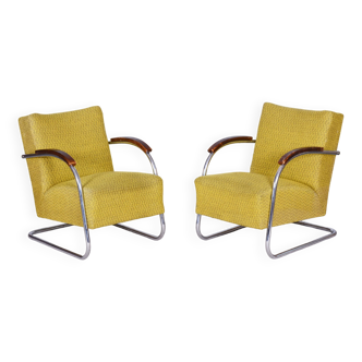 Paire de fauteuils Bauhaus originaux, Mücke - Melder, Original Tapisserie, années 1930