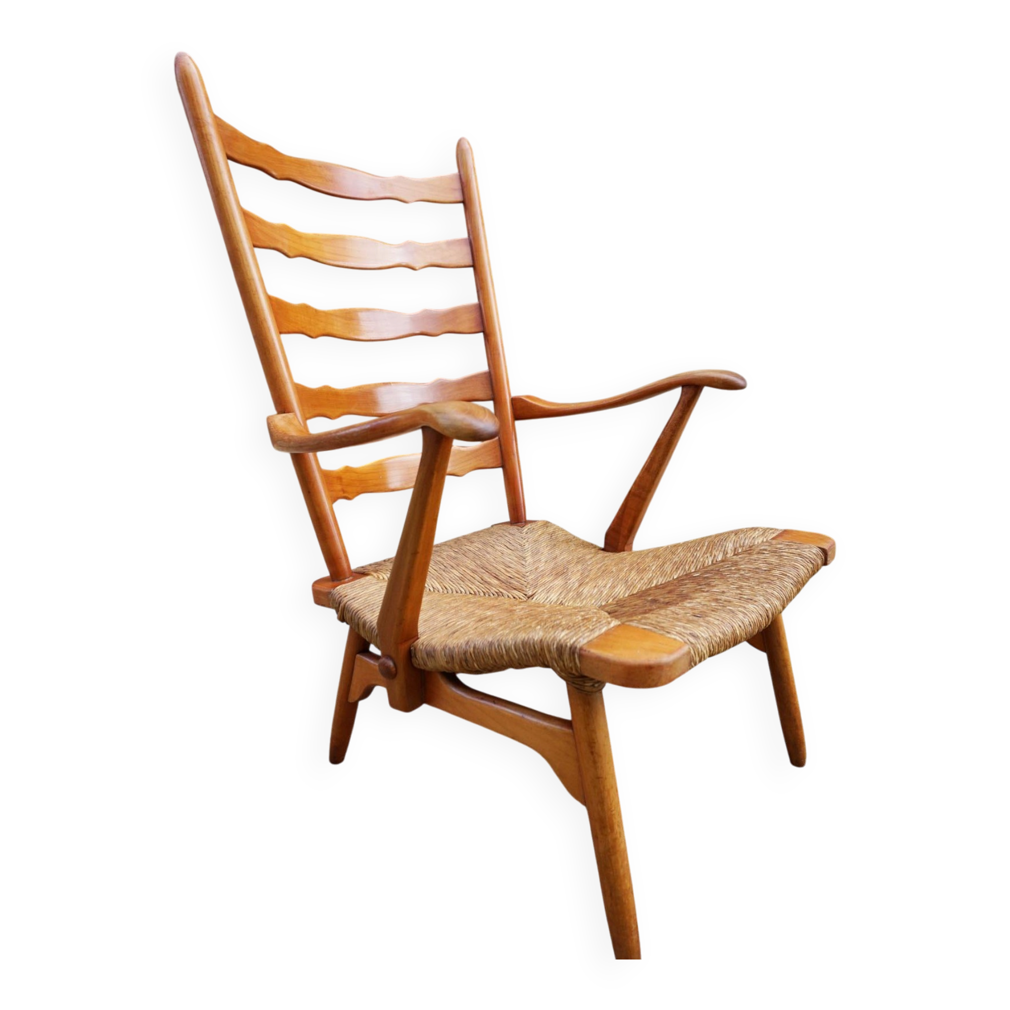Fauteuil à dossier haut en osier des années 50 néerlandais par De Ster Gelderland