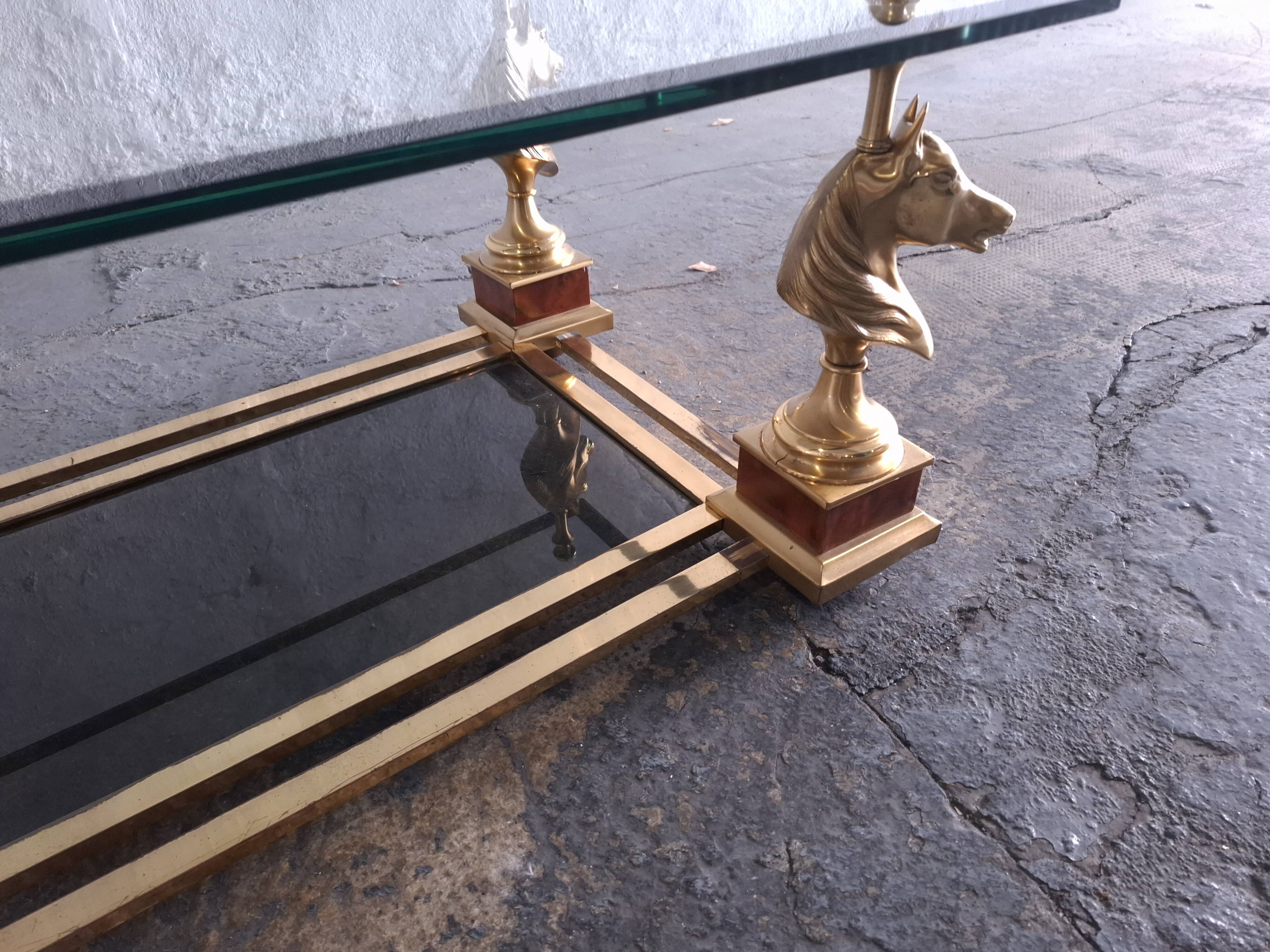 1970s Glass Coffee Table with Horse Heads