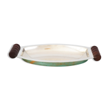 Silver plated metal hollow dish and mahogany handles