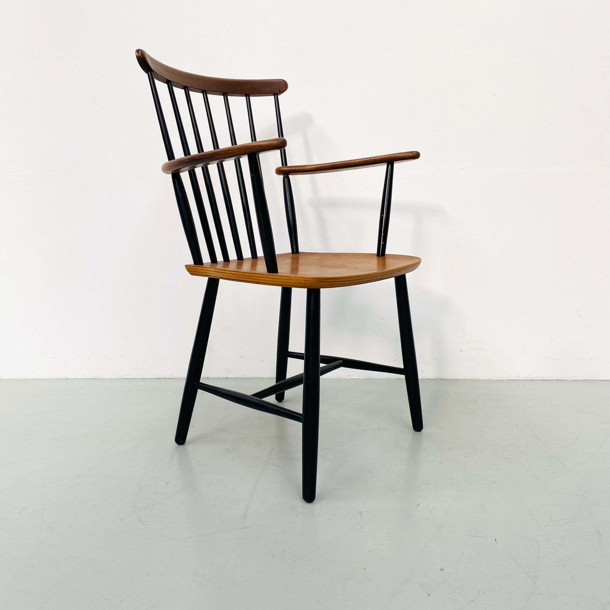 Danish spindle teak armchair, 1950s