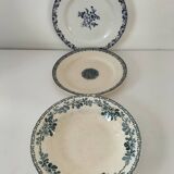 8 ironstone plates from the 19th century in blue camaïeu, mixed manufacturers.