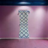 White and blue Berber runner rug