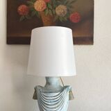 Painted plaster lamp, new 2 M fabric cable, fabric lampshade