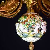 Manila, large size 12 light Italian vintage ceramic chandelier, 1960