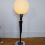 Mazda lamp chrome brass wood opaline globe