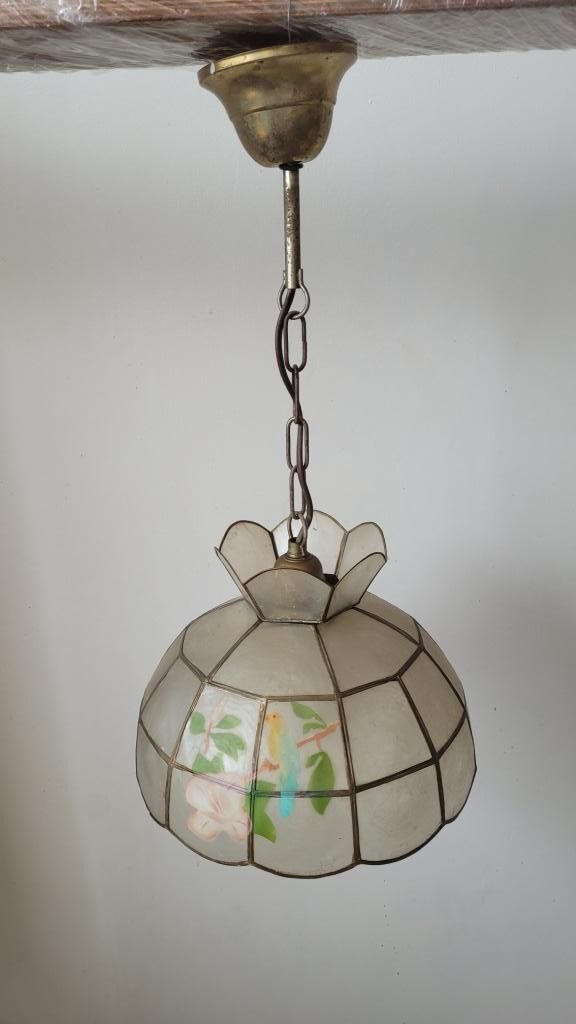 Set of 3 chandeliers in mother-of-pearl and brass