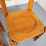 Set of 4 dining chairs elm wood cognac leather