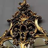 Mirror set with baroque style gilded wood console on marble top.