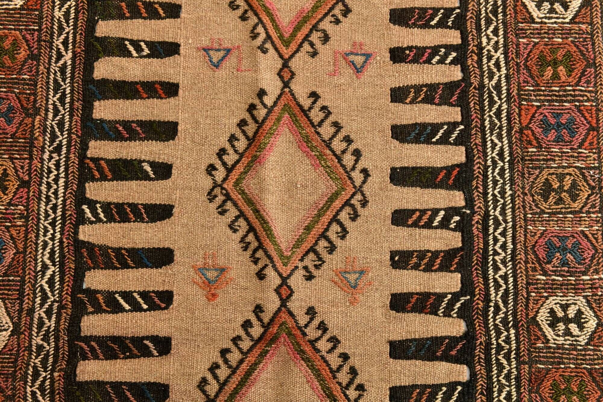Ivory & Brown Turkish Vintage Kilim Rug, 99x197Cm