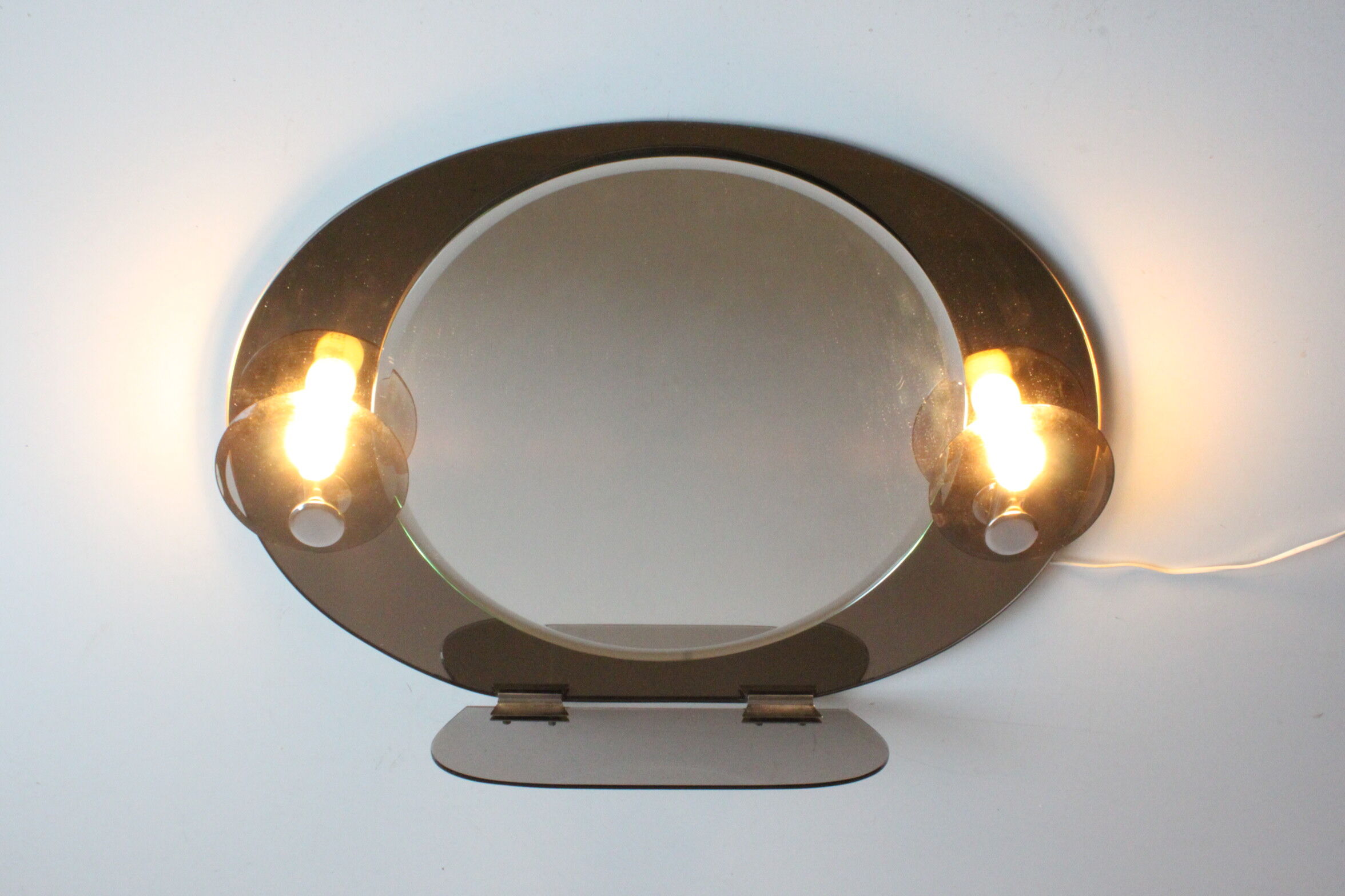 Space age smoked glass illuminated mirror, Italy 1970