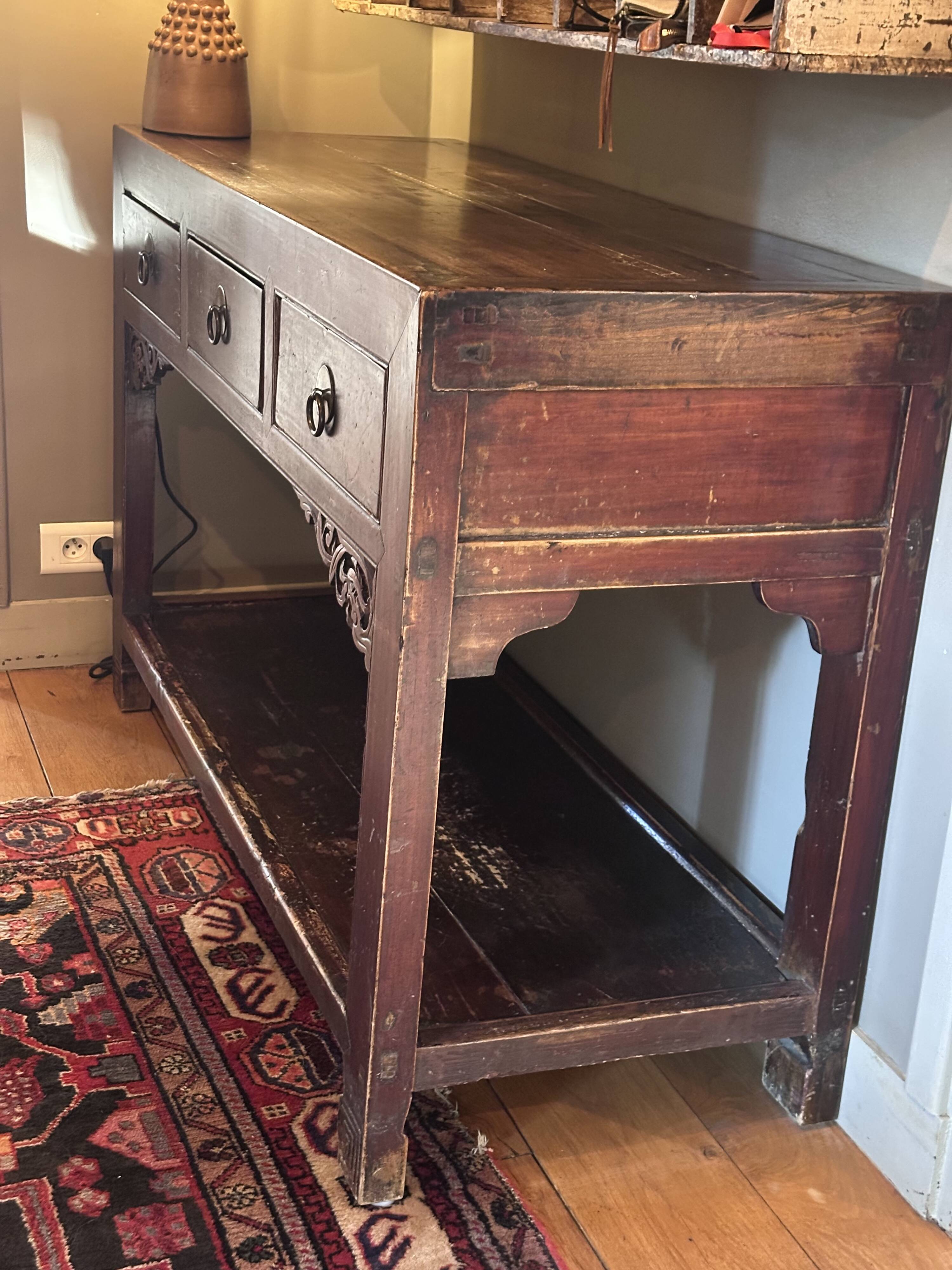 Old console with drawers, solid wood.