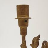 Stunning Pair of Large Antique 3-Arm Gilt Bronze Piano Sconce Candle Holders 4916