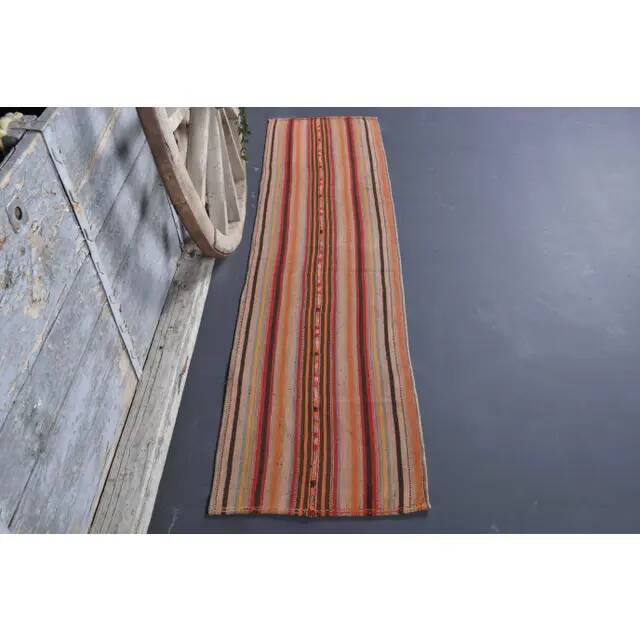 Vintage Turkish Hand-Knotted Wool Cotton Red Kilim Runner Rug 53x220