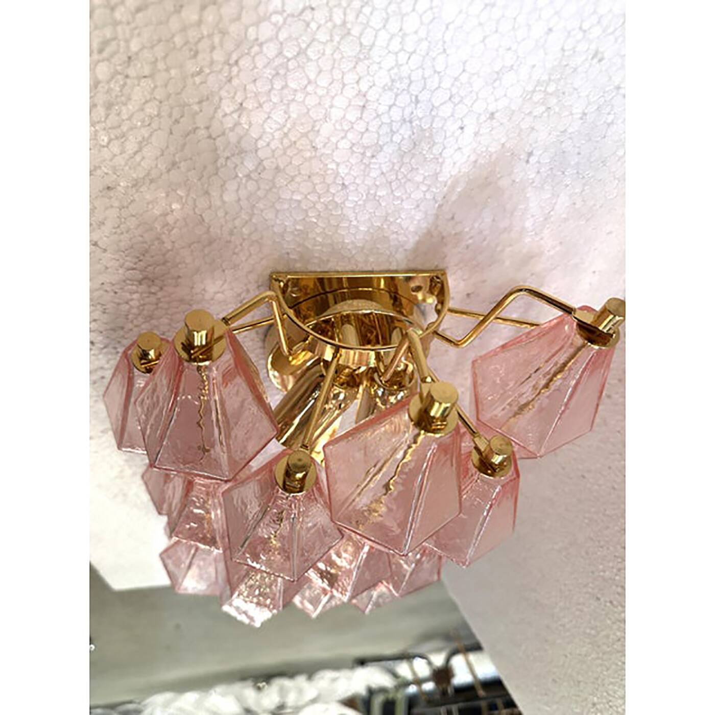 Set of Two Contemporary Pink “Poliedri” Murano Glass Gold 24k Wall Sconces