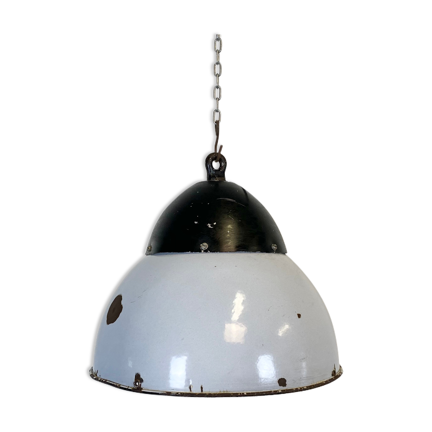 Vintage Grey Enamelled Hanging Lamp