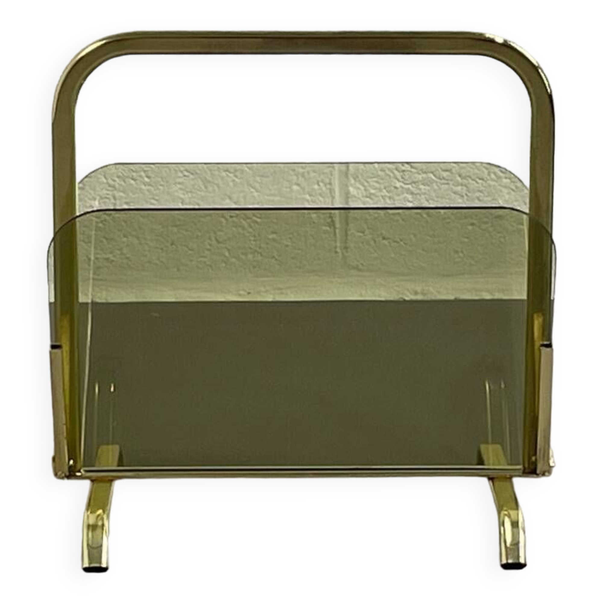 Magazine holder in brass and glass