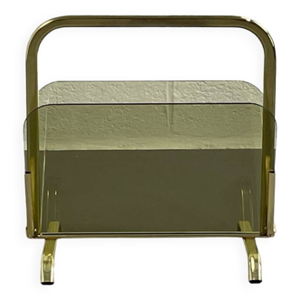 Magazine holder in brass and glass